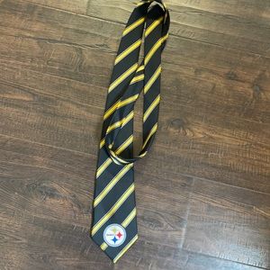 NFL Steelers tie, striped black and gold with logo on bottom